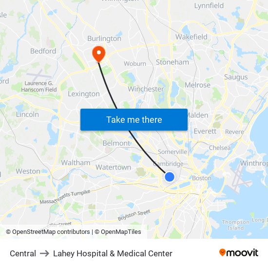 Central to Lahey Hospital & Medical Center map