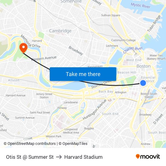 Otis St @ Summer St to Harvard Stadium map