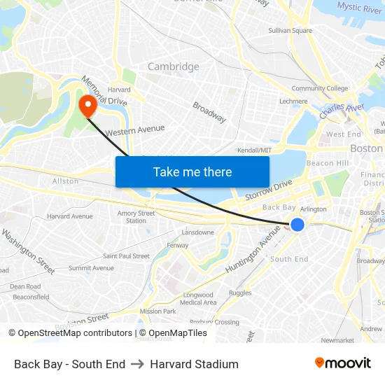 Back Bay - South End to Harvard Stadium map