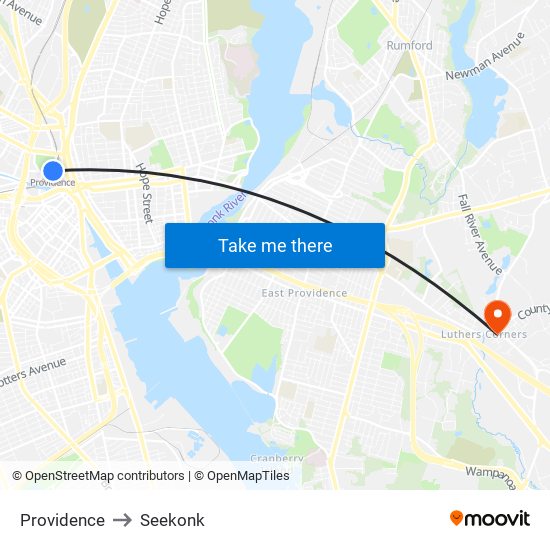 Providence to Seekonk map