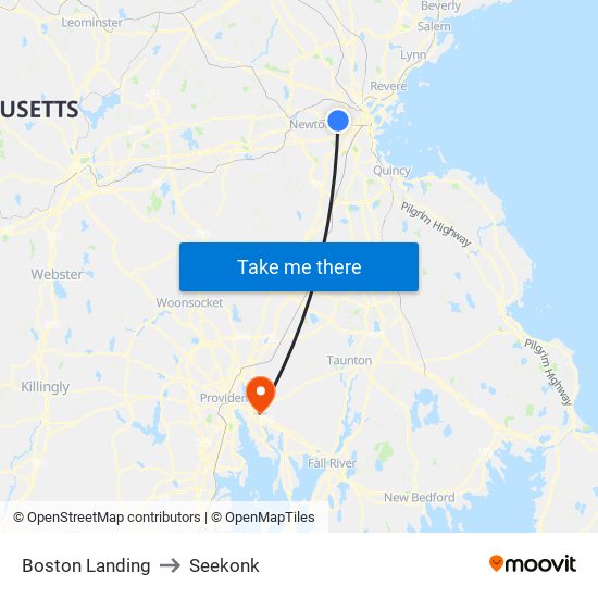 Boston Landing to Seekonk map