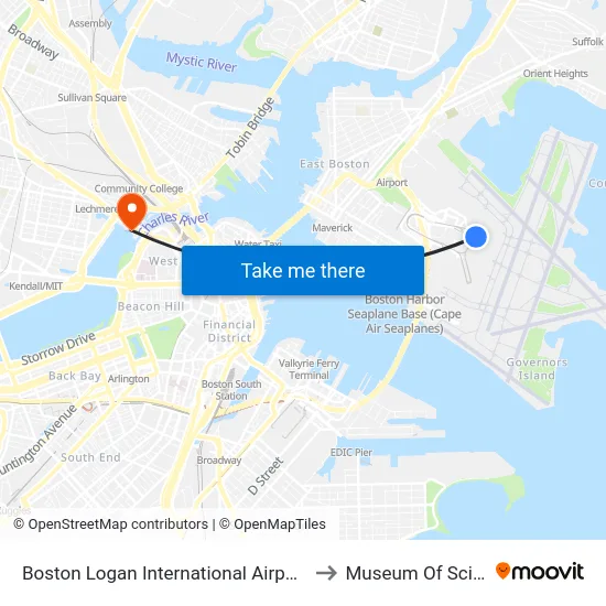 Boston Logan International Airport (Bos) to Museum Of Science map