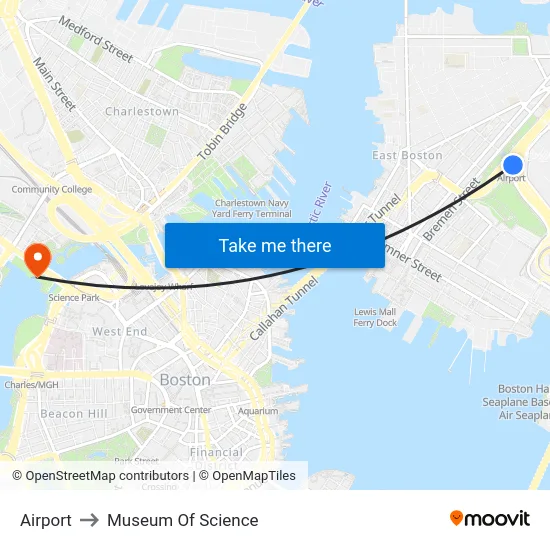 Airport to Museum Of Science map
