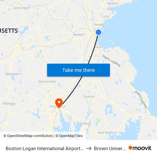 Boston Logan International Airport (Bos) to Brown University map
