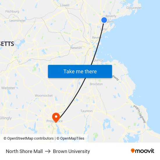 North Shore Mall to Brown University map