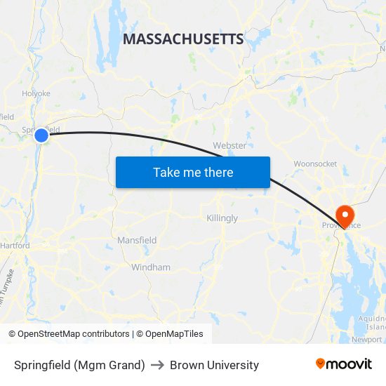 Springfield (Mgm Grand) to Brown University map