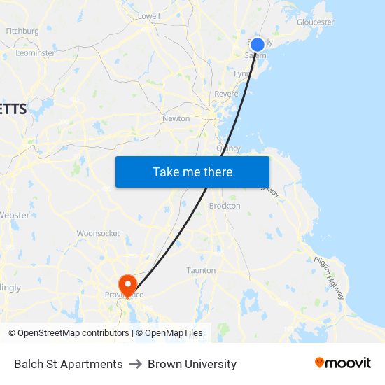 Balch St Apartments to Brown University map