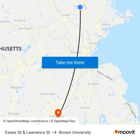 Essex St & Lawrence St to Brown University map