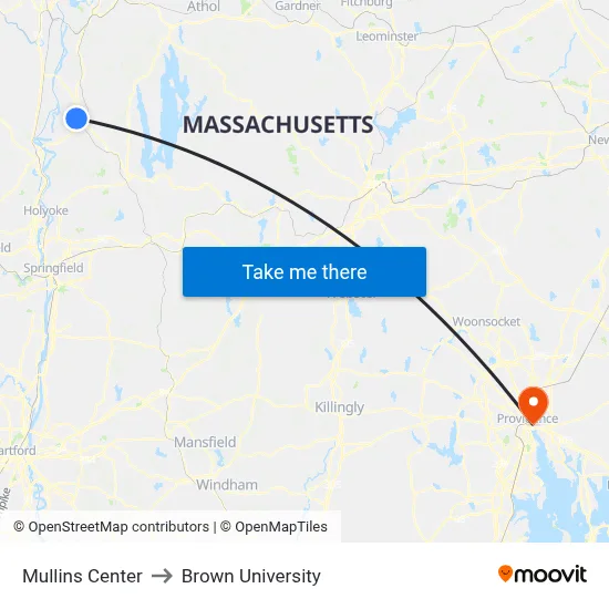 Mullins Center to Brown University map
