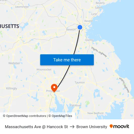 Massachusetts Ave @ Hancock St to Brown University map