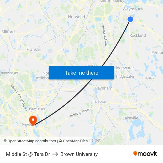 Middle St @ Tara Dr to Brown University map