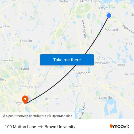 100 Mutton Lane to Brown University map