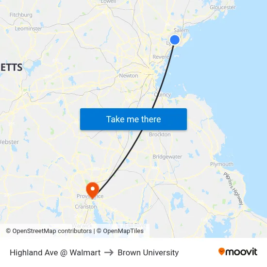 Highland Ave @ Walmart to Brown University map