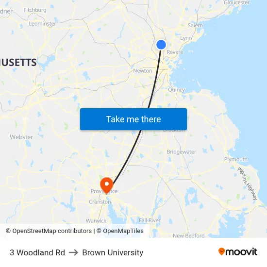 3 Woodland Rd to Brown University map