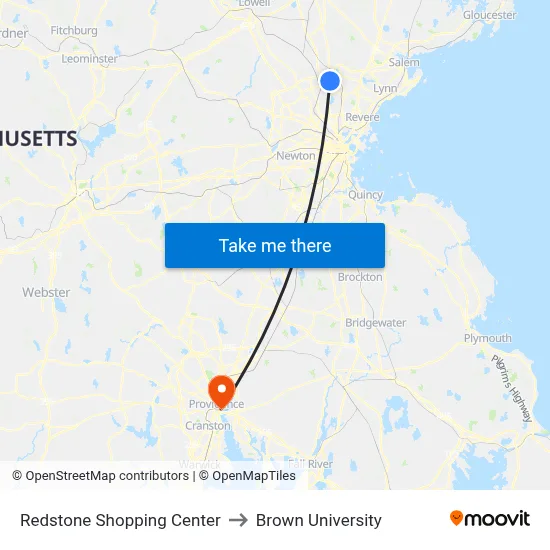 Redstone Shopping Center to Brown University map
