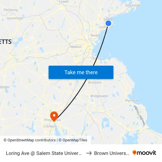 Loring Ave @ Salem State University to Brown University map