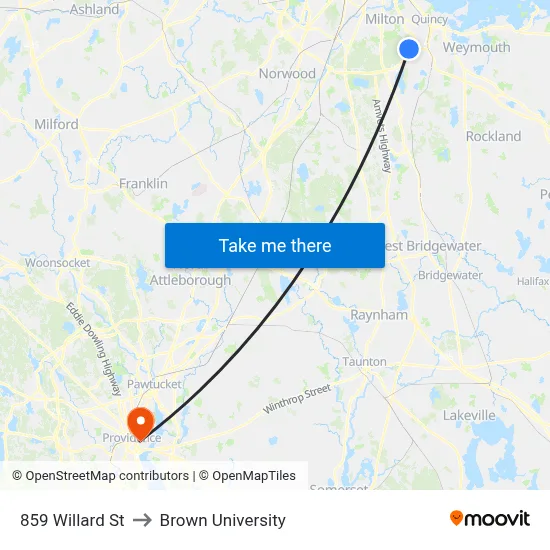 859 Willard St to Brown University map
