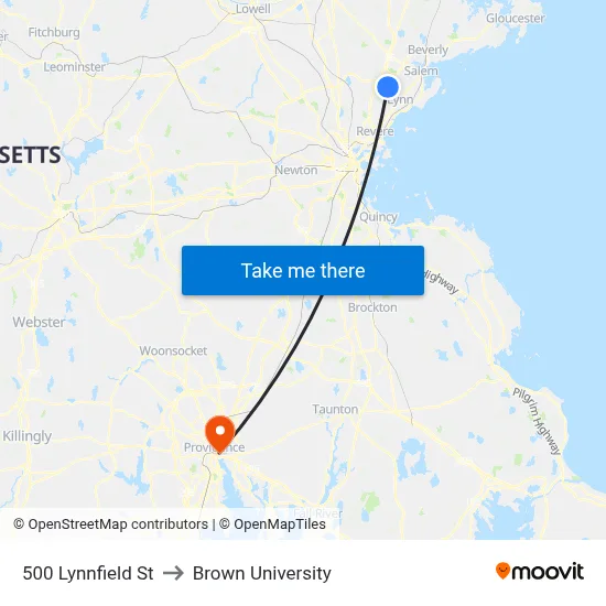 500 Lynnfield St to Brown University map