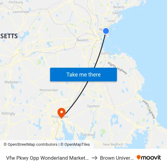 Vfw Pkwy Opp Wonderland Market Place to Brown University map