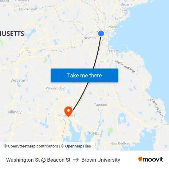 Washington St @ Beacon St to Brown University map