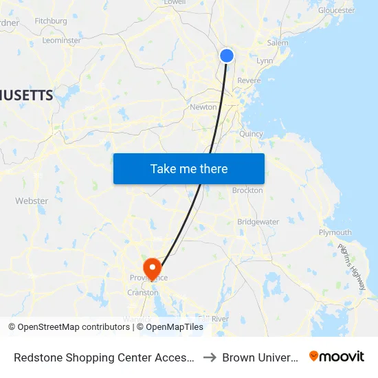 Redstone Shopping Center Access Rd to Brown University map