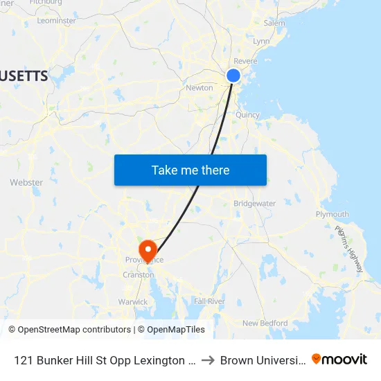 121 Bunker Hill St Opp Lexington St to Brown University map