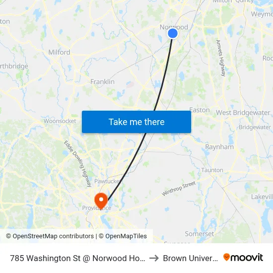 785 Washington St @ Norwood Hospital to Brown University map