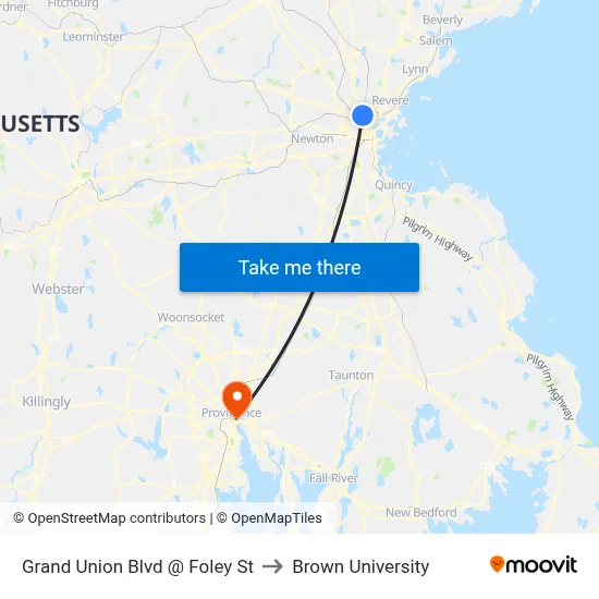 Grand Union Blvd @ Foley St to Brown University map