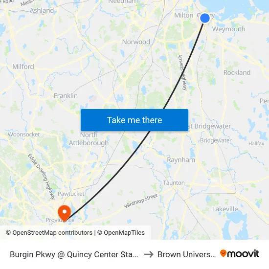 Burgin Pkwy @ Quincy Center Station to Brown University map