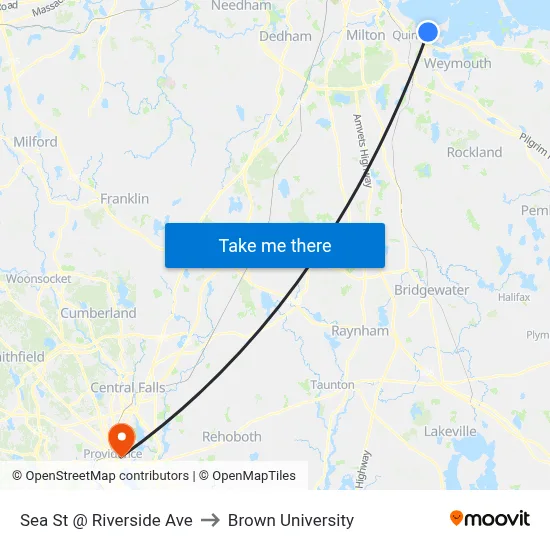 Sea St @ Riverside Ave to Brown University map