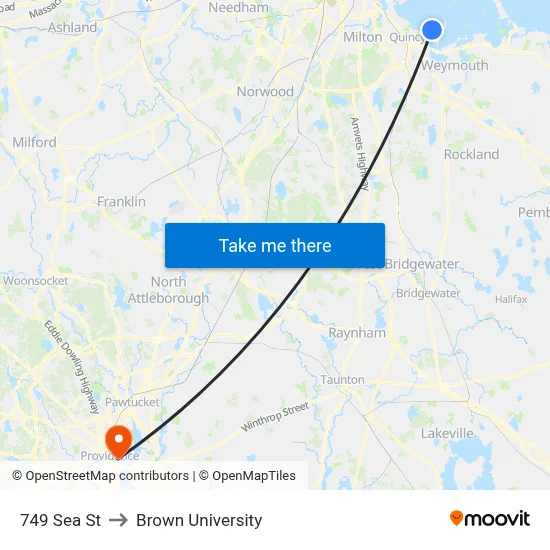 749 Sea St to Brown University map