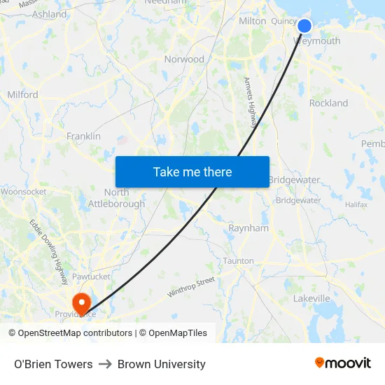 O'Brien Towers to Brown University map