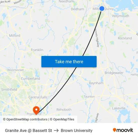Granite Ave @ Bassett St to Brown University map