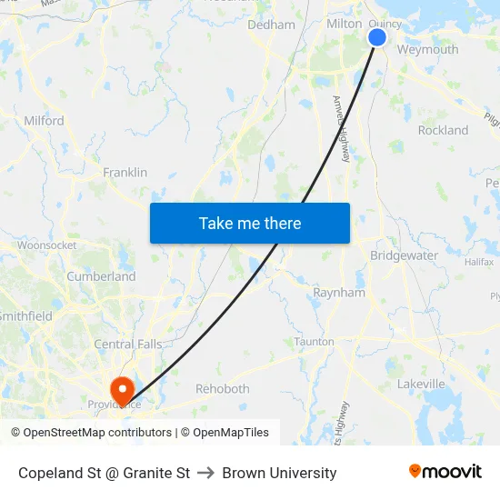 Copeland St @ Granite St to Brown University map