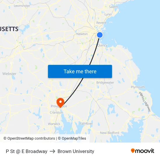 P St @ E Broadway to Brown University map