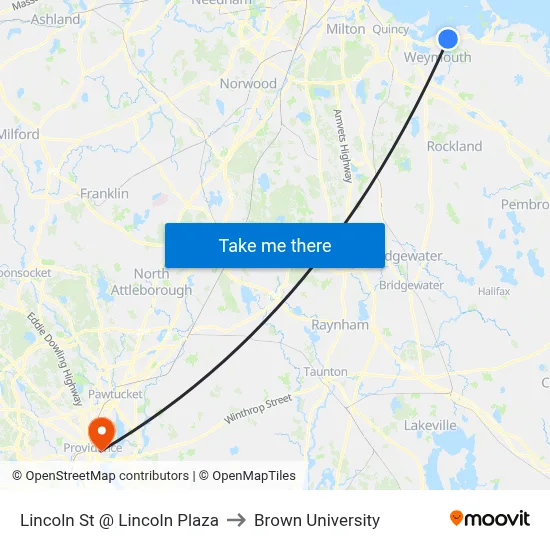 Lincoln St @ Lincoln Plaza to Brown University map