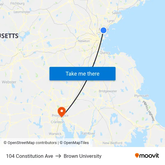 104 Constitution Ave to Brown University map