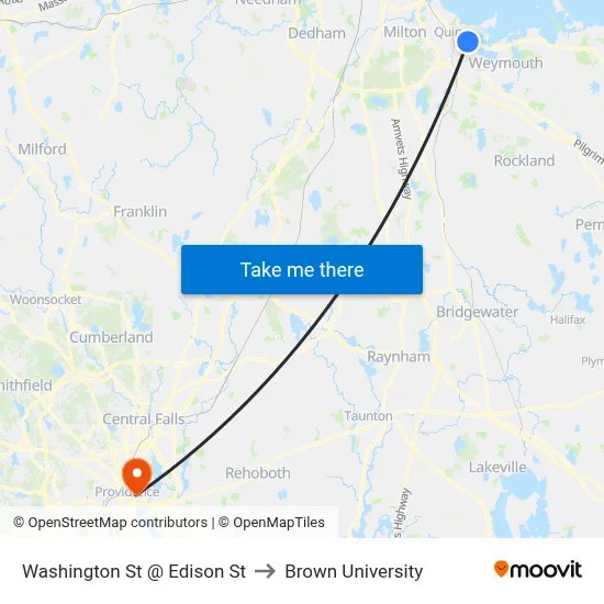 Washington St @ Edison St to Brown University map