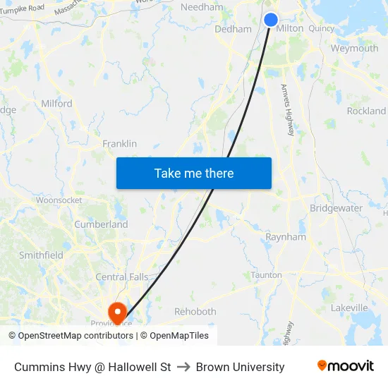 Cummins Hwy @ Hallowell St to Brown University map