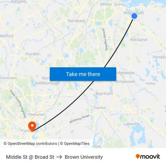 Middle St @ Broad St to Brown University map
