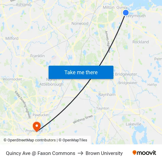 Quincy Ave @ Faxon Commons to Brown University map