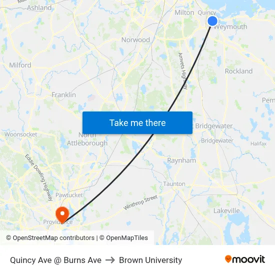 Quincy Ave @ Burns Ave to Brown University map