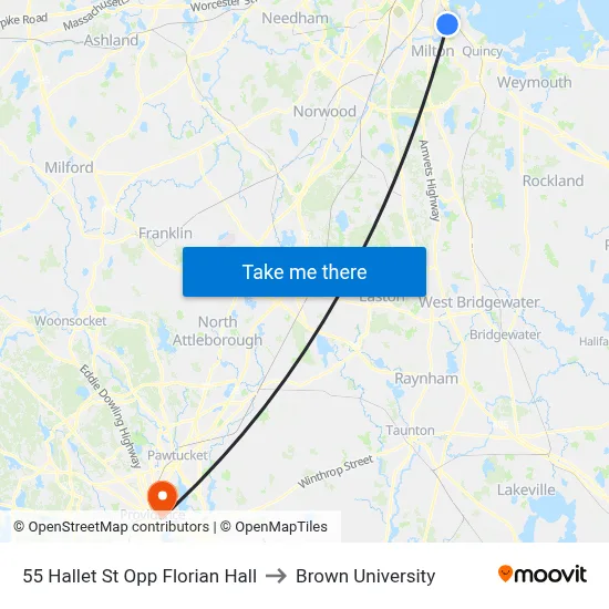 55 Hallet St Opp Florian Hall to Brown University map
