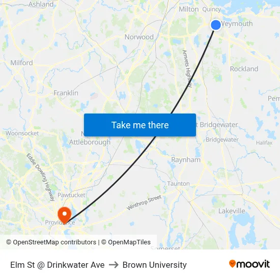 Elm St @ Drinkwater Ave to Brown University map