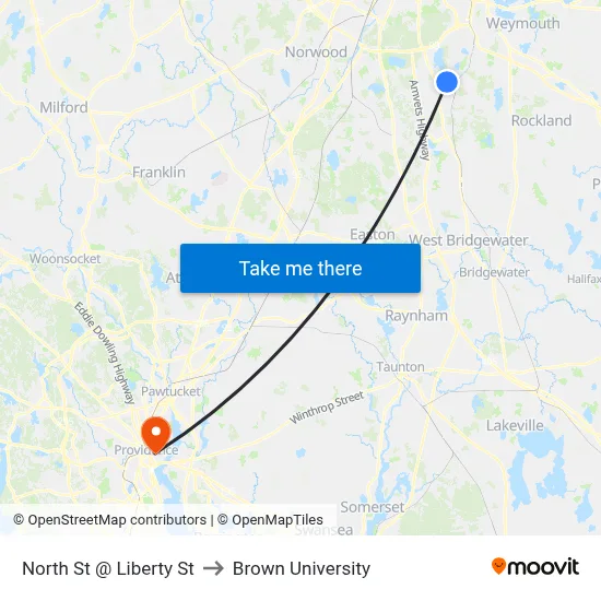 North St @ Liberty St to Brown University map