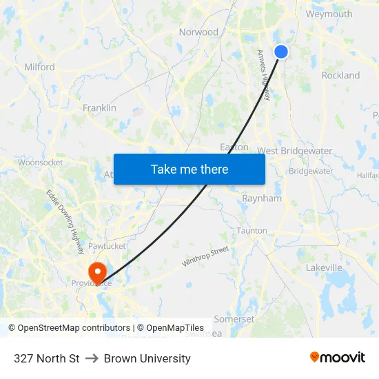 327 North St to Brown University map