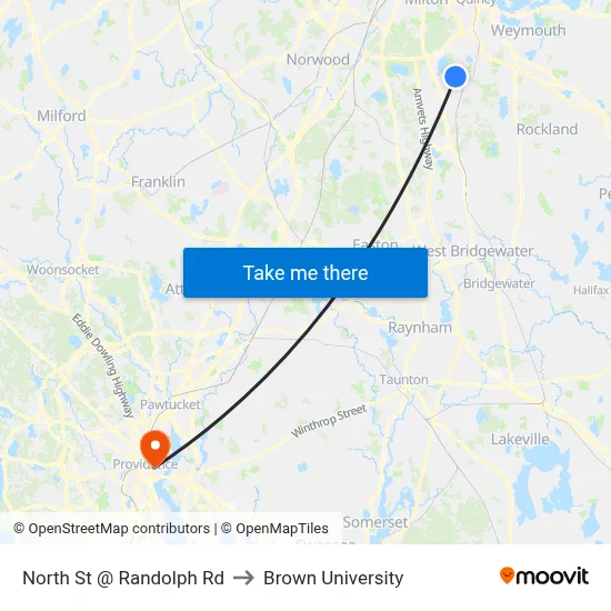 North St @ Randolph Rd to Brown University map