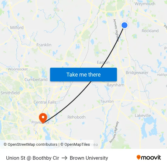 Union St @ Boothby Cir to Brown University map