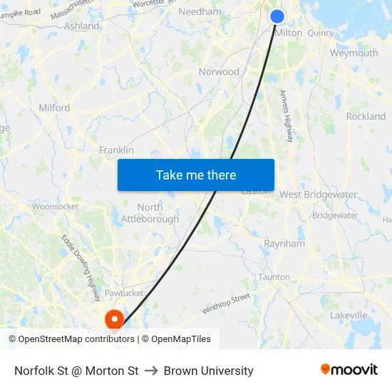 Norfolk St @ Morton St to Brown University map