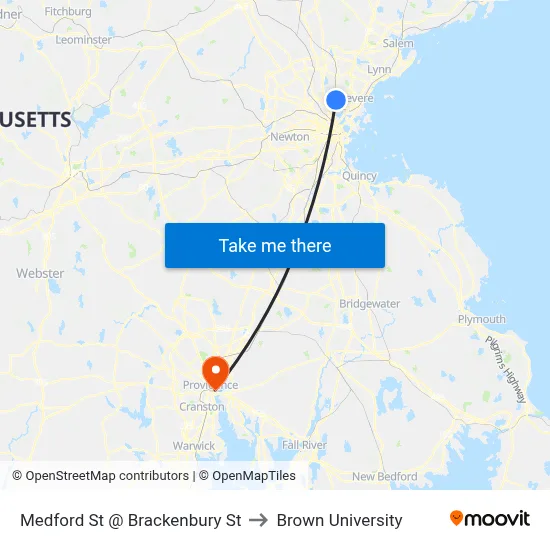 Medford St @ Brackenbury St to Brown University map